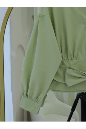 Half Buttoned Waist Belted Poplin Shirt -Sea green