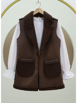 Lamb Plush Double Pocket Vest -Brown