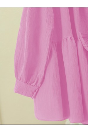 Önü Fiyonk Detaylı Parçalı Gömlek -Pembe