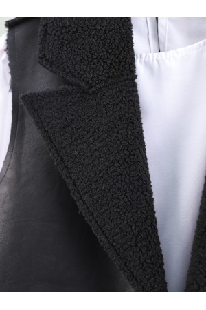 İçi Kuzu Peluş Çift Cepli Yelek -Siyah