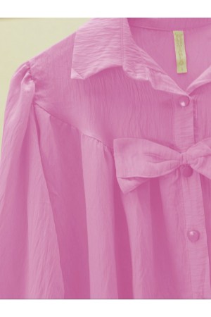 Önü Fiyonk Detaylı Parçalı Gömlek -Pembe
