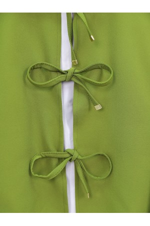 Front Laced Elastic Waist Bell Skirt Suit -PISTACHIO GREEN