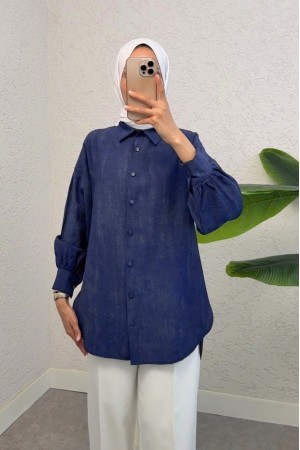 Yırtmaçlı Eteği Oval Kesim Gömlek -Laci