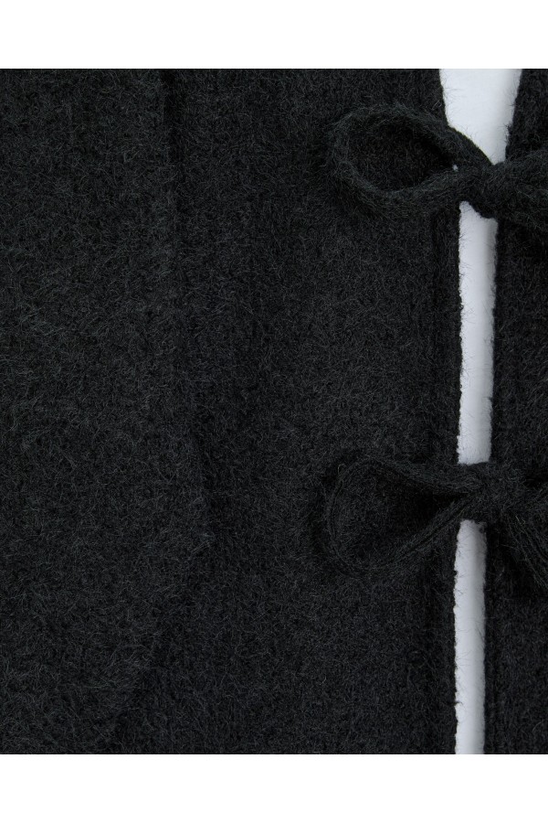 Önü Bağlamalı Sakallı Kimono -Siyah
