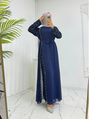 Kolları Pul Payet Kemerli Şifon Abiye  -Laci