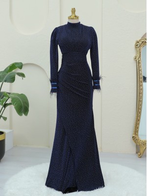 Kolu Tüylü Önü Çift Kuyruklu Abiye -Laci