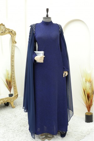 Omuzları Boncuklu Simli Prenses Abiye -Laci