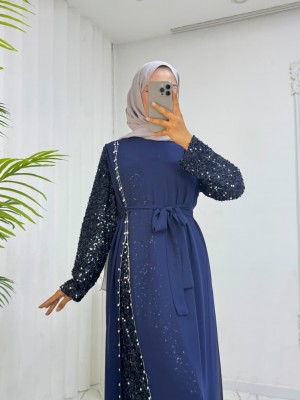 Kolları Pul Payet Kemerli Şifon Abiye  -Laci