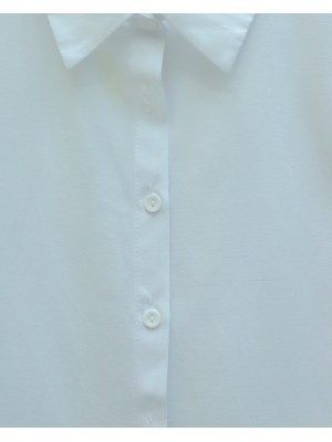 Düğmeli Oversize Düz Gömlek -Beyaz