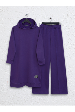 Hooded Slit Grass Suit - Purple
