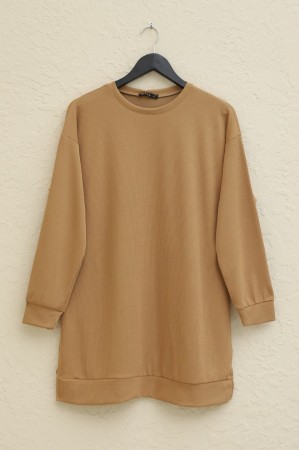 Bisiklet Yaka Yırtmaçlı Fitilli Takım -Vizon