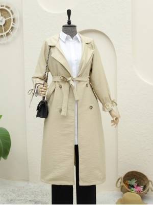 Kolu Manşeti Bağcıklı Kemerli Kap -Bej