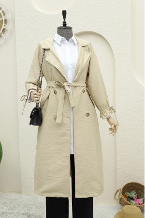 Kolu Manşeti Bağcıklı Kemerli Kap -Bej