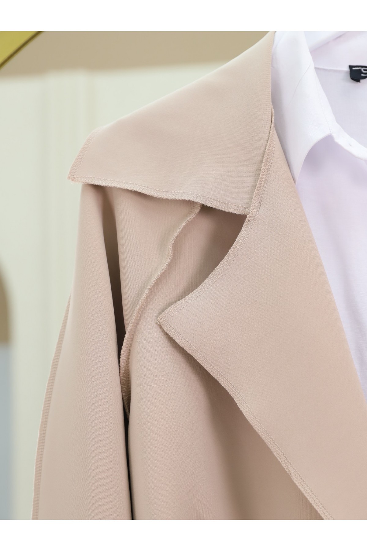 Scuba Kimono with Stone Crest and Belt - Beige