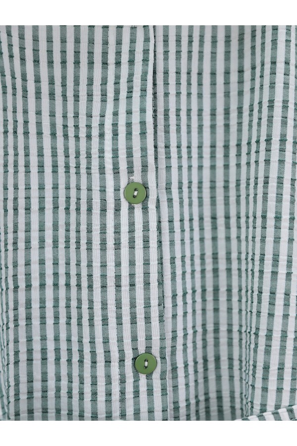 Buttoned Lace-Up Striped Crepe Shirt -Green