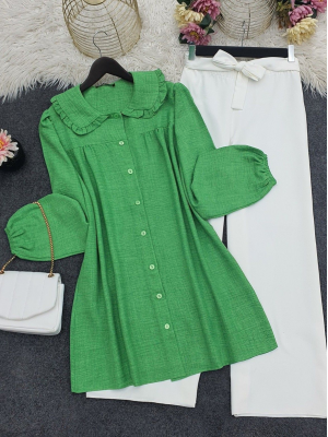 Bebe Yaka Boydan Düğmeli Tunik      -A.Yeşil