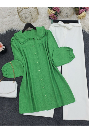 Bebe Yaka Boydan Düğmeli Tunik      -A.Yeşil