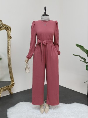 Dik Yaka Beli Lastikli Kuşaklı Tulum -G.Kurusu