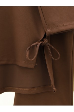 Oysho Fabric Hooded Set with Lace Detail on Slits -Brown