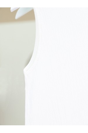 Sıfır Kol Yuvarlak Yaka İçlik  -Beyaz