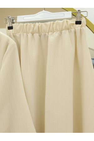 Front Tie Skirted Crinkle Suit - Beige
