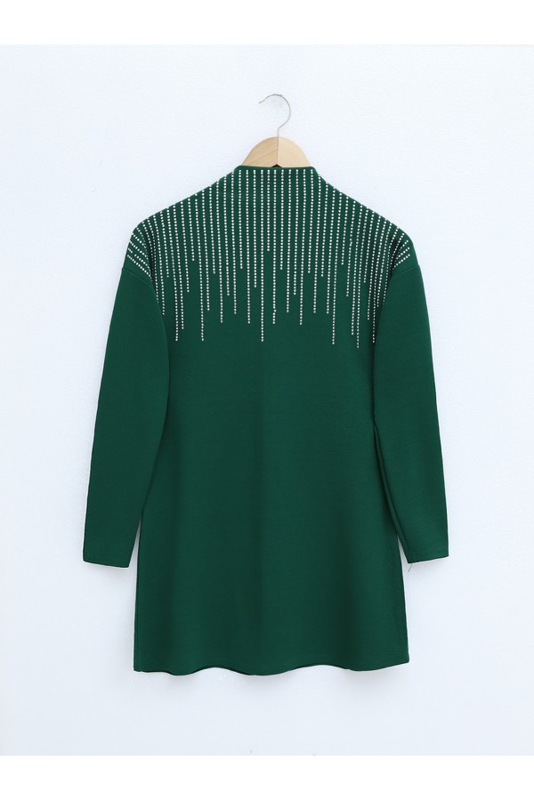 Judge Collar Front Stone Detailed Trousers Suit -Emerald