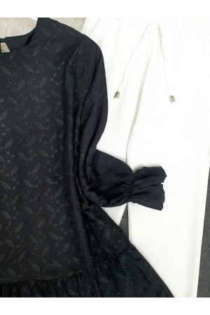 تونيك بأكمام مرنة وتنورة مقطعة -أسود