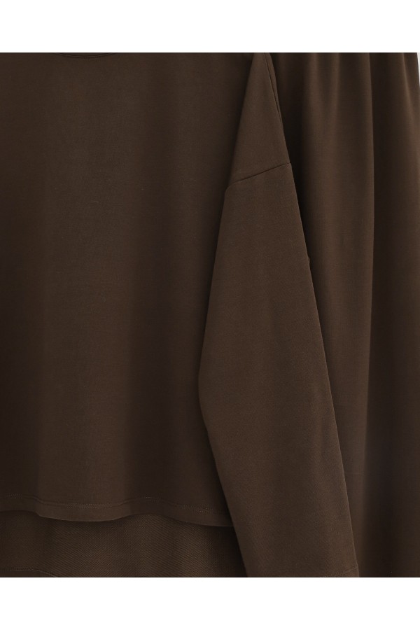 Two-Piece Combed Cotton Suit with a Long Slit at the Back and Skirt -Brown