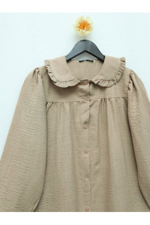 طفل طوق زر أسفل سترة   -تدرجات البيج