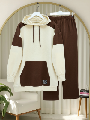 Kanguru Cepli Çift Renkli Takım -Bej