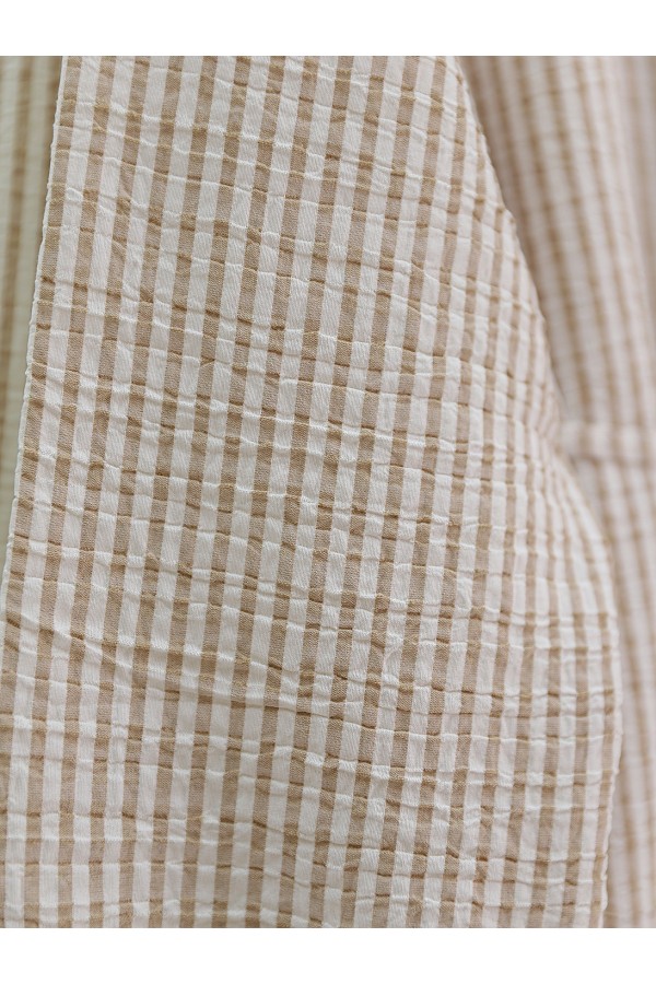 Buttoned Lace-Up Striped Crepe Shirt -Mink color