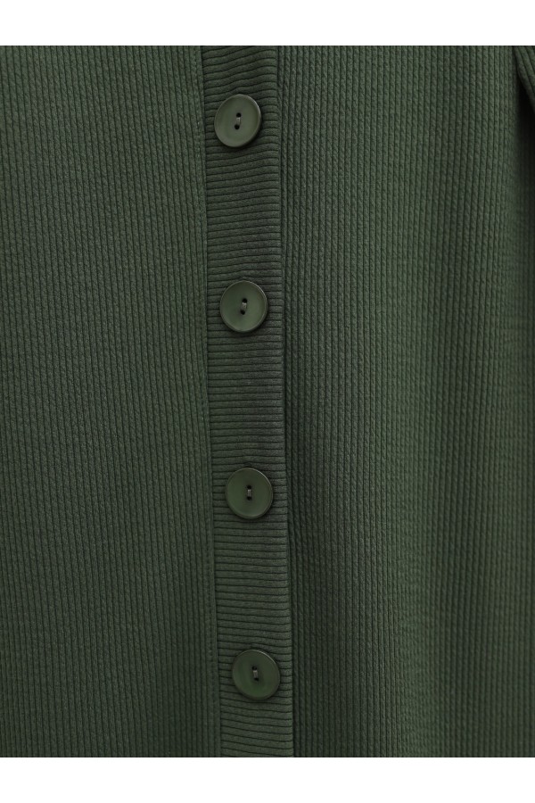 Corduroy Fabric Buttoned Long Cardigan -Khaki
