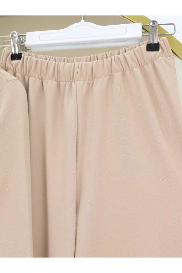 Yakası Metal Püsküllü Kemerli Ceket Pantolon Takım -Bej