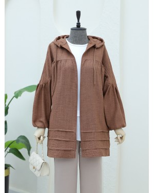 Yoke Pleated Double Pocket Hooded Cap -Snuff