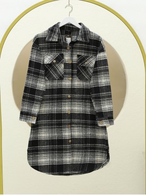 Çift Cepli Ekose Desen Oduncu Gömleği -Siyah