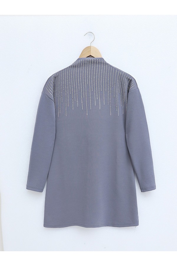 Judge Collar Front Stone Detailed Trousers Suit -Grey