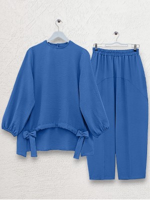 Önden Büzmeli Şalvar Pantolon Ayrobin Salaş Takım -İndigo