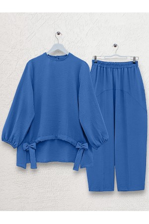 Front Gathered Shalwar Trousers Ayrobin Casual Suit  -İndigo