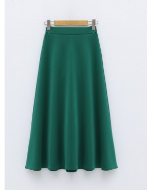 Loose Flared Scuba Puff Skirt  -Emerald