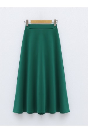 Loose Flared Scuba Puff Skirt  -Emerald