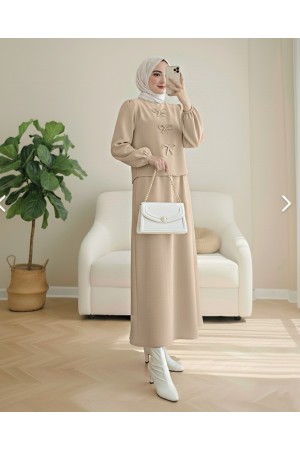 Scuba Suit with Bow Detail and Skirt - Beige