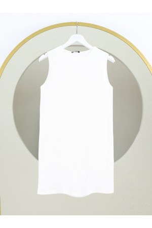 Sıfır Kol Yuvarlak Yaka İçlik  -Beyaz