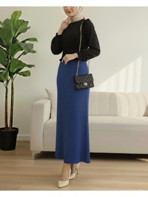 Beli Lastikli Pliseli Kalem Etek -İndigo
