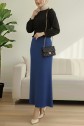 Pleated Pencil Skirt with Elastic Waist -İndigo
