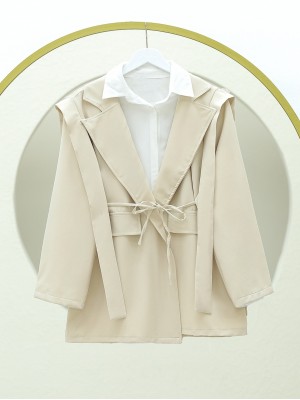 Pocket Detailed Waist Tie Jacket - Beige