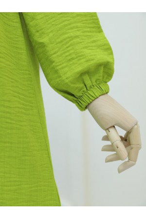 Metal Buttoned Trousers Suit with Elastic Sleeves -PISTACHIO GREEN