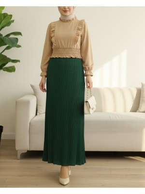 Beli Lastikli Pliseli Kalem Etek -Zümrüt