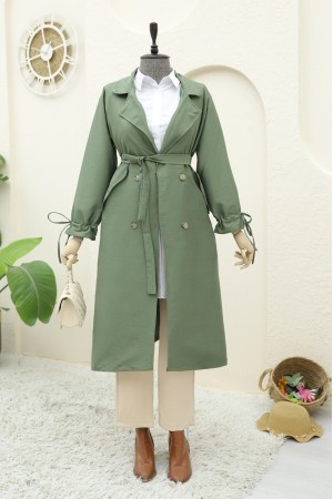 Kolu Manşeti Bağcıklı Kemerli Kap -Haki