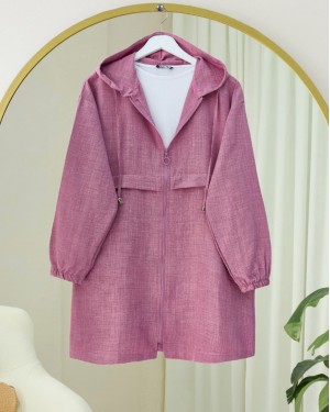 Linen Cap with Pocket Detail  -Cherry Color