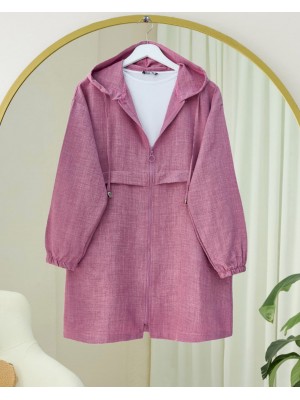 Cep Detaylı Keten Kap  -Vişne